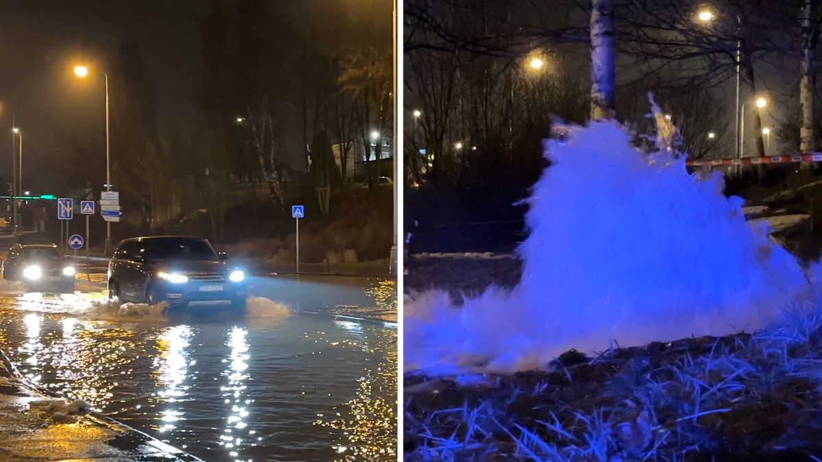 Havárie vodovodu na pražském Barrandově proměnila ulici v řeku